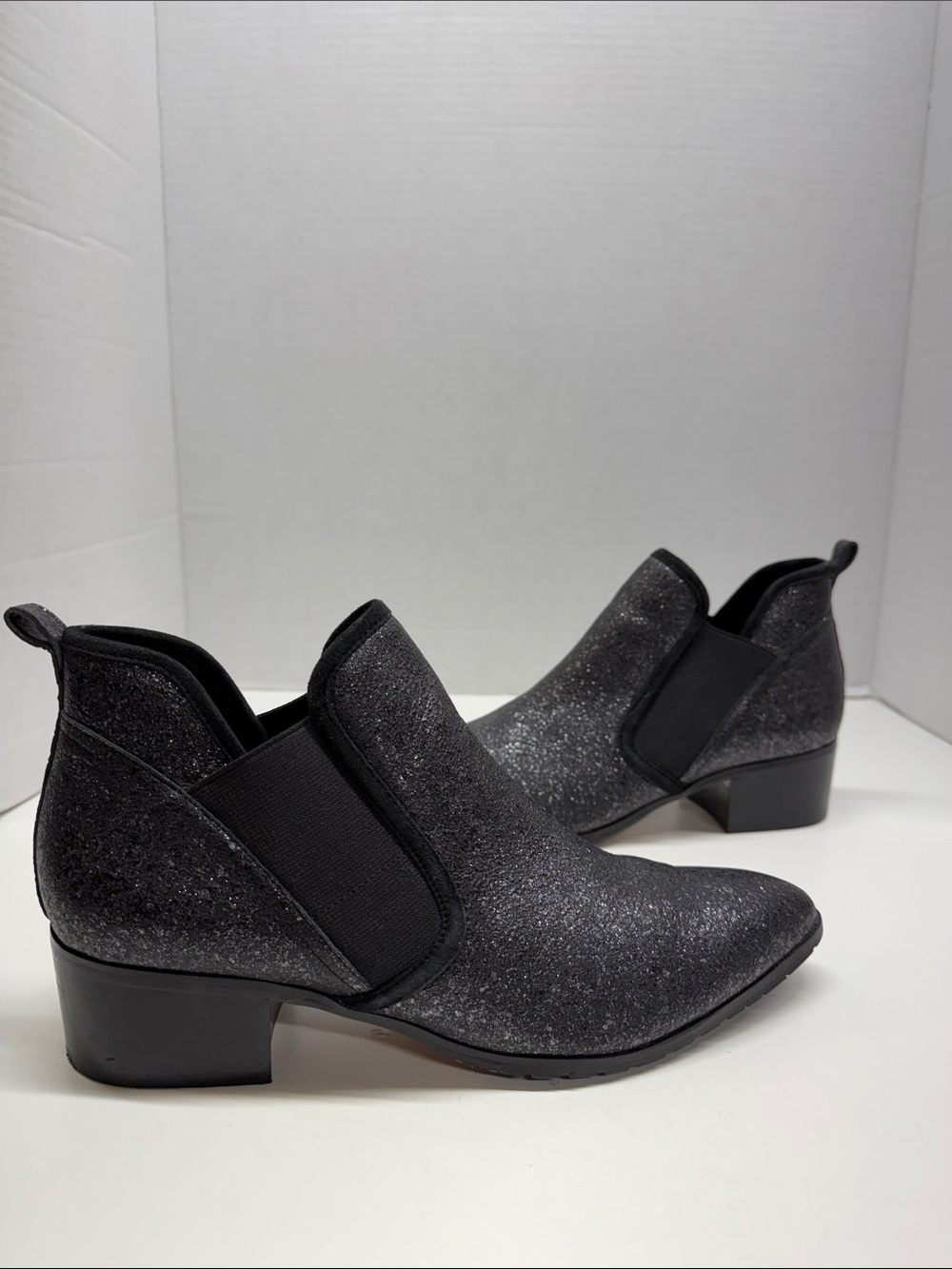 Donald J Pliner Darla Leather Ankle Booties Pointed Toe Glitter Boots Black 9